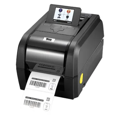 Front view of a Wasp WPL308Plus desktop label printer.