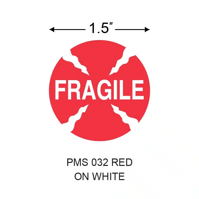 Stinger 1.5 in. x 1.5 in. Preprinted Paper Label, Red Reverse, Permanent Adhesive, 3 in. Core, 5 in. OD, 1000 per Roll, 4 Roll(s) Preprint: FRAGILE - Image 2