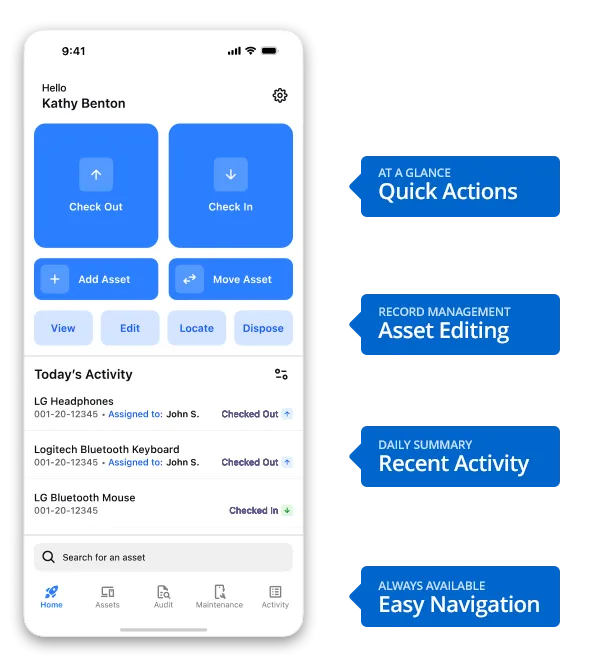 Wasp Asset - Mobile App Dashboard Features